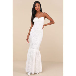 Lulus Instinctively Stunning White Lace Bustier Trumpet Maxi Dress - Size S